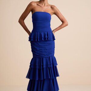Lulus Loni Blue Strapless Ruffled Maxi Dress - Size M